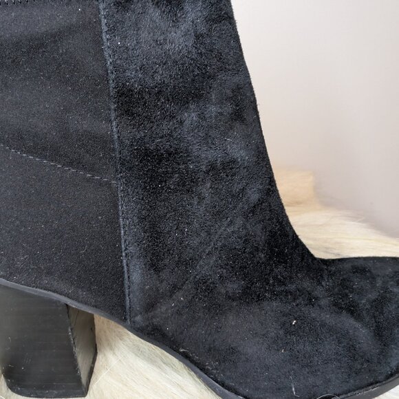 Mark Fisher Black Suede Heeled Pull-On Booties | Gold Heel Accent | Women's 7.5 - Picture 2 of 9